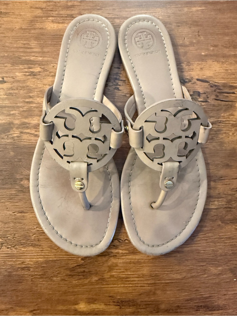Tory Burch Neutral Beige Logo Thong Sandals
